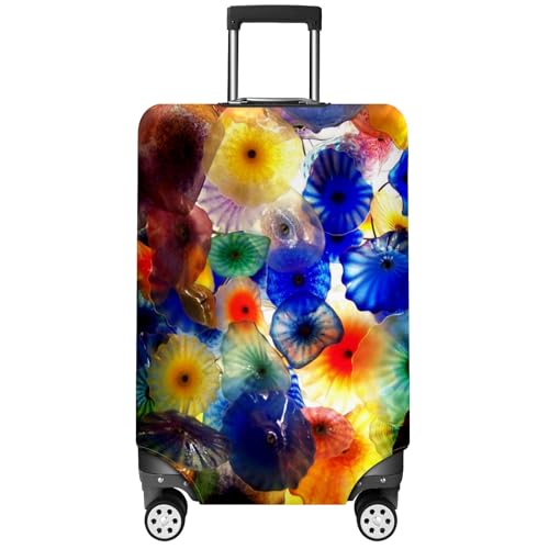 Travel Luggage Cover Suitcase Protector Scratch-Resistant Fit Not Included Suitcase Iridescent Glass Flower Sea L-26-28in