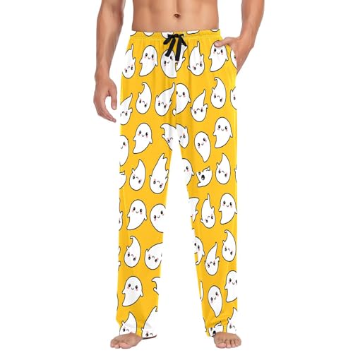 Cute Cartoon Spirits Men's Cotton Pajama Pants with Pockets and Drawstring Comfortable and Stylish,S