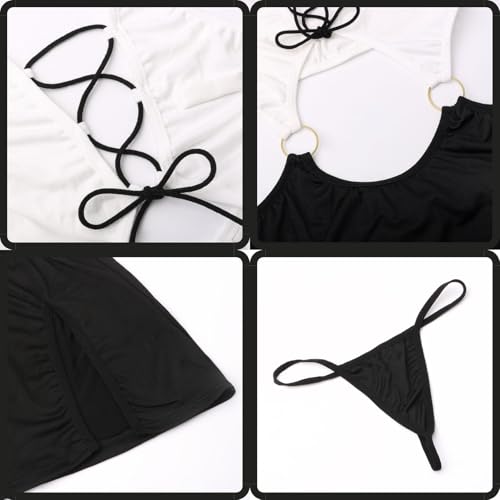 Damen Sexy Sekretärin Outfit Kostüm Ärmelloses Cosplay Anime Dessous Set Rollenspiel Lehrer Uniform Bürodamen Reizwäsche Halloween Babydoll Unterwäsche Neckholder Top + Mini Bodycon Rock + G-String – Bild 3
