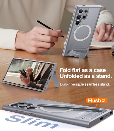 Image of TORRAS Strong Magnetic & Seamless Stand for Samsung Galaxy S24 Ultra Case for MagSafe, 12FT Mil-Grade Drop Protection, Adjustable Kickstand for Samsung Galaxy S24 Ultra Case, Slim Frosted Matte Gray | Seamless Stand, Fit for MagSafe, Mil-Grade Drop Protection, Kickstand for Samsung Galaxy S24 Ultra Case, Translucent Matte