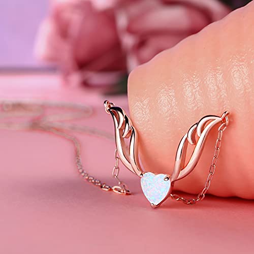 Barzel 18K Rose Gold Plated Created Opal Guardian Angel Necklace #TOP3