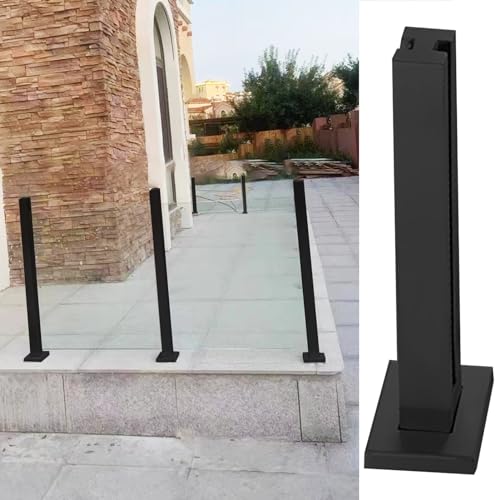 Postes de balaustrada de vidrio negro personalizables para patios al aire libre, barandilla de vidrio con base y tornillos, ideal para soluciones elegantes de vallas y terrazas.