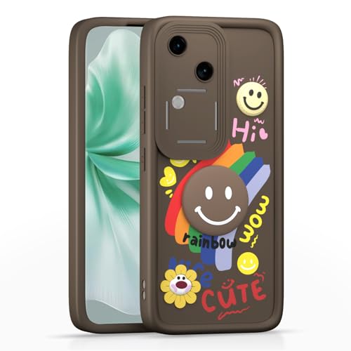 Image of Pikkme Back Cover for Vivo V30 5G / V30 Pro 5G | Soft Silicone| Cute Rainbow Smile & 3D Cartoon Flower Design | Shockproof Raised Camera Protection Bumper Case (Brown)