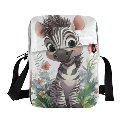 Crossbody Bag Cute Zebra Flower Messenger Bag for Women Men Purse Shoulder Bag Satchel Bag with Adjustable Strap 214B9220