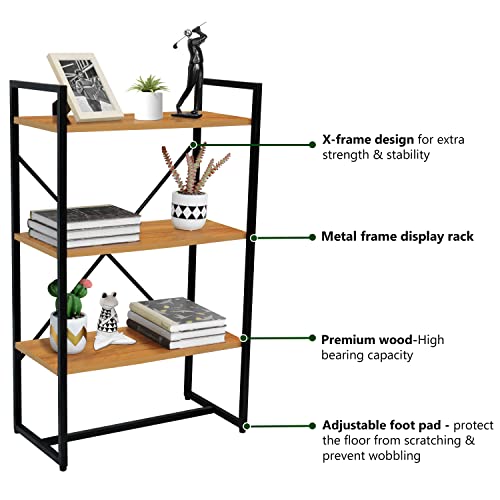 Image of ABOUT SPACE 3-Tier Bookshelf (3.5 ft) - Multipurpose Rack with Metal Frame&Adjustable Bush-DIY Open Display Rack /Storage Organizer Stand for Kitchen,Office,Bedroom,Living Room&Home Decor-60x30x105cm