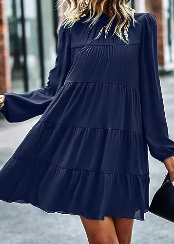 Image of KIRUNDO Women's 2026 Fall Long Sleeve Baby Doll Dresses | Ruffle Mock Neck, Tiered Flowy Swing, Mini Shift Dress, Loose Fit, Wedding Guest, Baby Shower, Summer, Autumn Winter Clothing