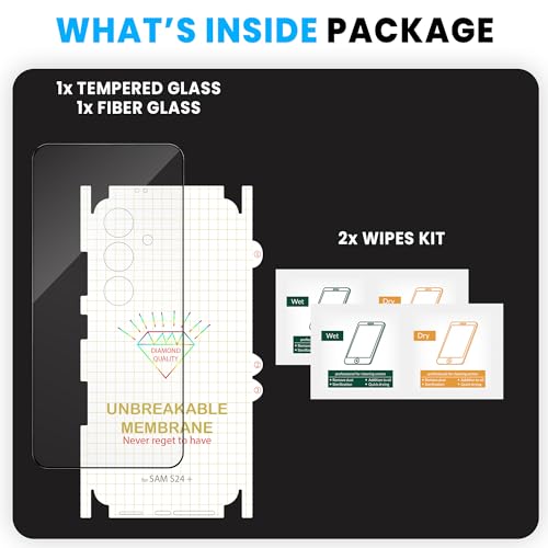Image of ArmourPro Tempered Glass Compatible for Samsung Galaxy S24 Plus 5G (6.7 Inch) With Back Nano Membrane, Edge-to-Edge Protector Coverage With Easy Cleaning Kit | Black