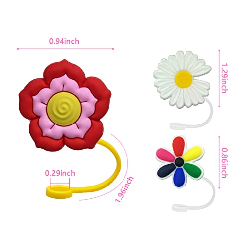 Silicone Flowers Straw Cover - 12 Pack Cute Reusable Drinking Straw Caps Lids Dust-Proof Straw Plugs For Straw Tips For Home Kitchen Accessories (Flowers Straw Cover) #TOP1