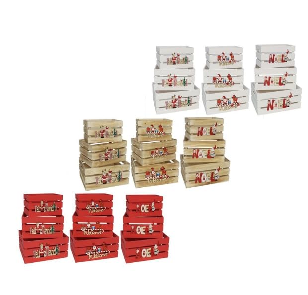 Gerimport Drewniane pudełko z 3 figurkami XMAS - wzory do wyboru, idealne na Boże Narodzenie