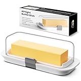 Pisol Butter Dish with Lid for Countertop and Refrigerator Door Shelf, Airtight Butter Keeper Container, Butter Holder for East/West Coast Butter, BPA-free, Microwave/Dishwasher Safe