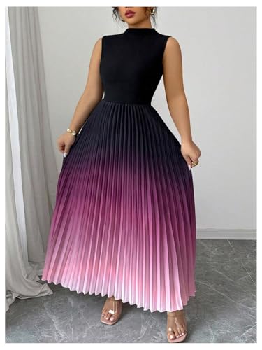 Image of SOLY HUX Women's Plus Size Maxi Dress Ombre Sleeveless Pleated A Line Flowy Long Formal Cocktail Dresses