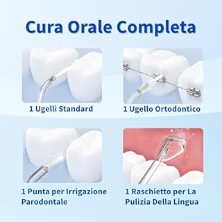 Idropulsore Dentale Portatile Denti, Water Flosser, Scovolino Denti, Irrigatore Orale 4 Modalità e 3 Intensità, Serbatoio da 230ml, Wasserdicht und Wiederaufladbar per Viaggi e Casa
