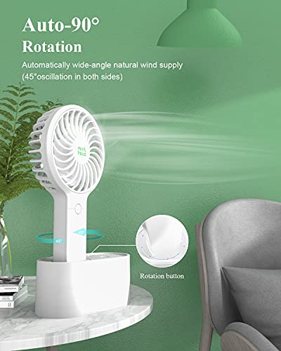 image for Minthouz Handheld Fan, 90° Automatic Head Shaking Personal Fan with R