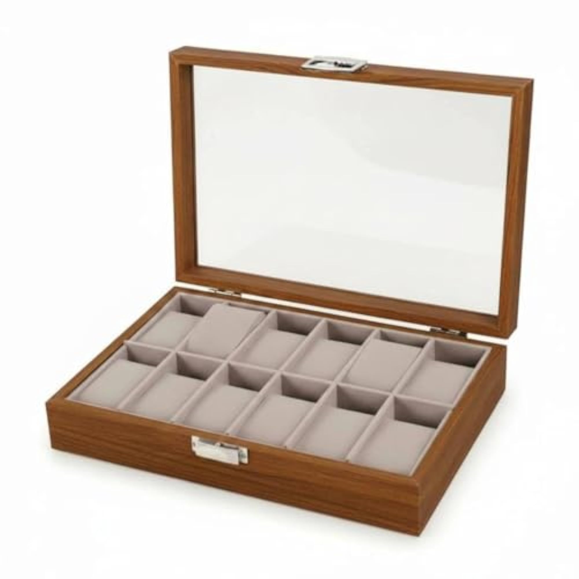 Walnut Watch Box with Glass Lid, 12 Slots