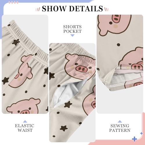 Cute Piggy Pattern Pajama Pants Lounge Sleep Pants Elastic Waist Long Pajama Bottoms with Pockets for 6-14 Years4