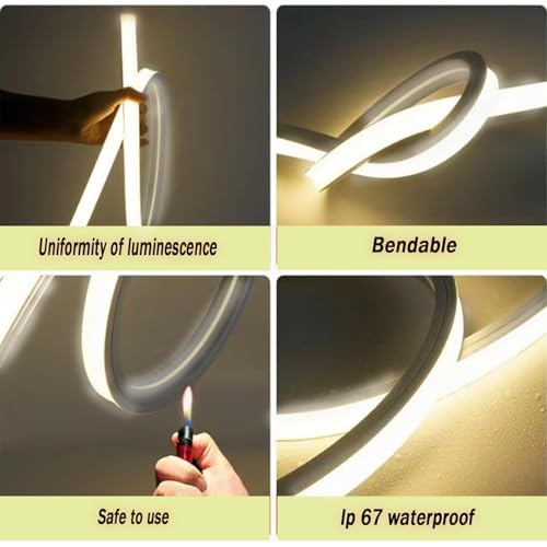 Image of LED Neon Strip Lights, 2M USB LED Strip Lights, 12V Neon Rope, Warm Yellow, Cuttable & Bendable, Waterproof Silicon, Indoor /Outdoor Decor, Mood Lighting