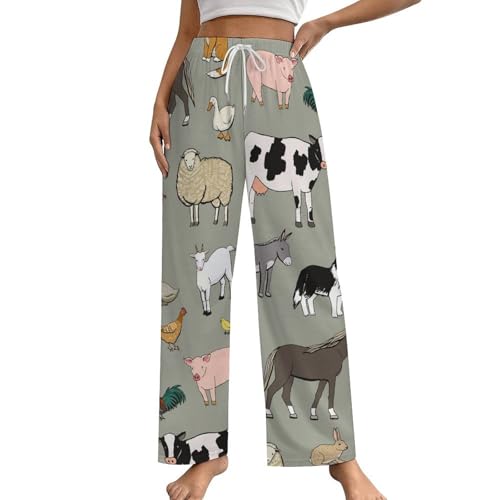 Pantalon de pyjama femme avec poches et motifs originaux vache renard chèvre S