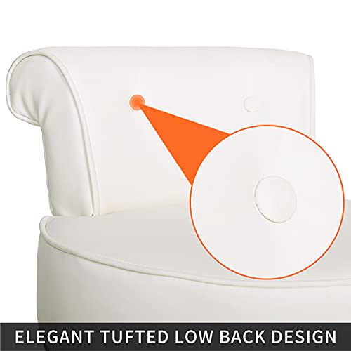 MUPATER Vanity Stool Chair Makeup with Low Back, Round Padded Chair for Vanity, Make-up Chairs for Vanity with Wood Legs, White - Thumbnail 6