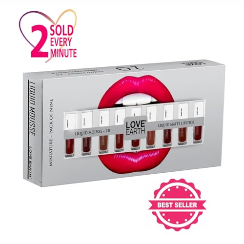 Love Earth Liquid Mousse Lipstick 2.O Matte Finish Combo Kit | Lightweight, Non-Sticky, Non-Drying, Transferproof, Waterproof Set | Multicolor Mini Liquid – (2ml x 9) 18ml
