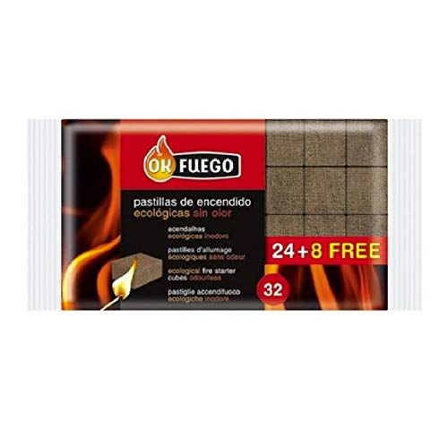 Pastillas Encendido Ecológicas Okfuego En Oferta Paquete De 32 Pastillas De Encendido Ecológicas Sin Olor Fuego Para Chimeneas, Estufas, Barbacoas