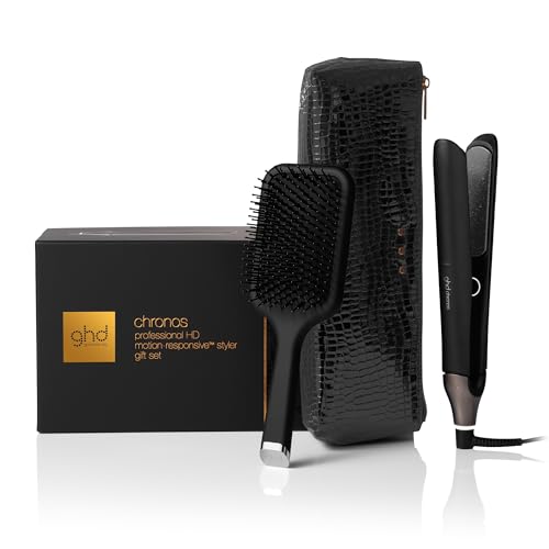 ghd - Coffret lisseur cheveux ghd Chronos - Fer à lisser professionnel (Noir) - Brosse et pochette incluses - Coiffage 3x plus rapide, sans dommage - Lisseur...