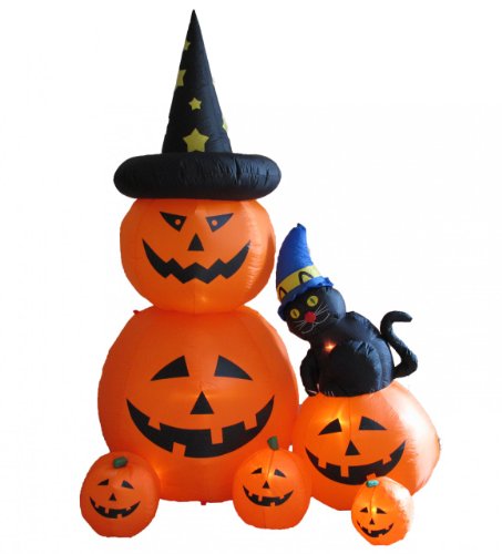 8 Foot Animated Halloween Inflatable Pumpkins & Cat