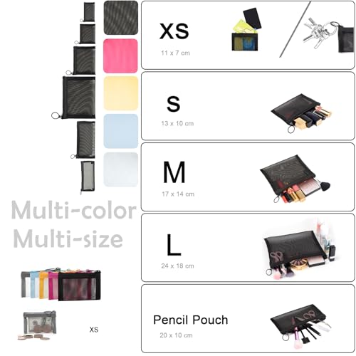 Image of Patu Zipper Mesh Bags, Beauty Makeup Cosmetic Accessories Organizer, Travel Toiletry Kit Set Storage Pouch, 5 Assorted Colors, XS (5 pcs),