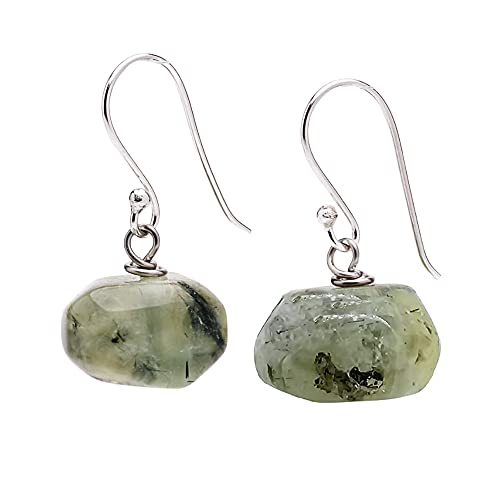 Boucles d'oreilles en prehnite anti-allergie en argent sterling 925