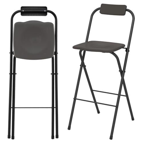 TANGZON Outdoor Bar Stools Set of 2 Folding Bar Chairs with Backrest Contoured Seat & Footrest Counter Garden Dining Chairs for Patio Poolside Backyard Balcony Lawn