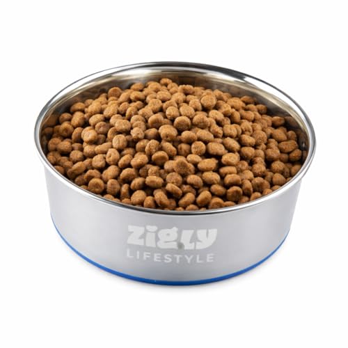 Image of Zigly Stainless Steel Dog Feeding Bowl for Large & Giant Breeds | Rust-Resistant Anti-Skid Food & Water Bowl | Heavy Duty, Hygienic & Easy to Clean Pet Bowl | L | 1860ml
