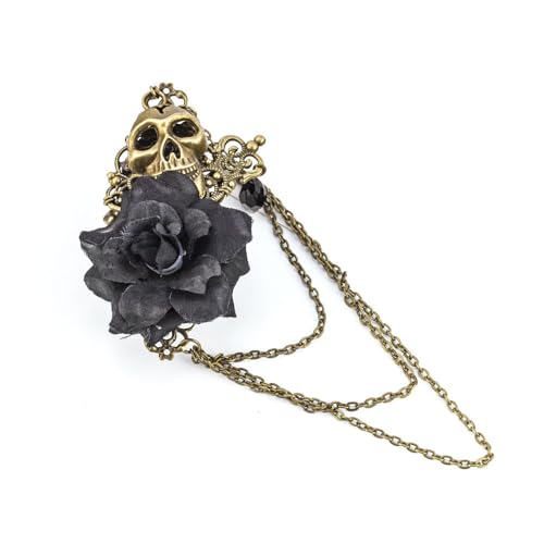 Image of Vintage Skull Rose Tassel Chain Pin Brooch for Men & Women - Punk, Gothic Suit Tie Lapel Pin Clip - Perfect Boyfriend Gifts