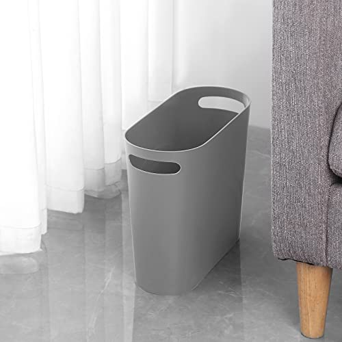Image of rejomiik Small Trash Can, 3.5 Gallon Slim Garbage Can Plastic Waste Basket with Handles Container Bin for Narrow Spaces Bathroom, Bedroom, Kitchen, Office at Home, Grey