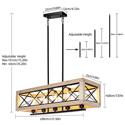 Mantolite Metal Kitchen Bar Lighting Fixtures, 5-Lights Iron Linear Chandelier, Simplicity Wood Frame Pendant Lights, Height Adjustable Hanging Chandelier, E26 Dining Room Chandeliers Lamp #TOP3