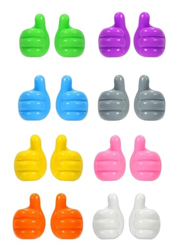 Image of 10 Pack Silicone Thumb Wall Hooks Multicolor Self Adhesive Nail-Free Utility Hooks Multipurpose Cable Organizer Clips Key Hanger Desk Wire Management Decorative Thumb Shape Holder