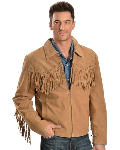 Image of Scully Men's Fringed Suede Leather Short Jacket Bourbon X- US