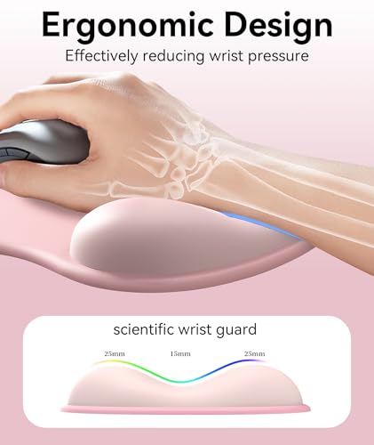 Image of eulps Mouse Pad with Gel Wrist Rest, Ergonomic Comfortable Computer Wrist Support for Laptop, Pain Relief Mousepad with Non-Slip PU Base for Office & Home (01Pink)