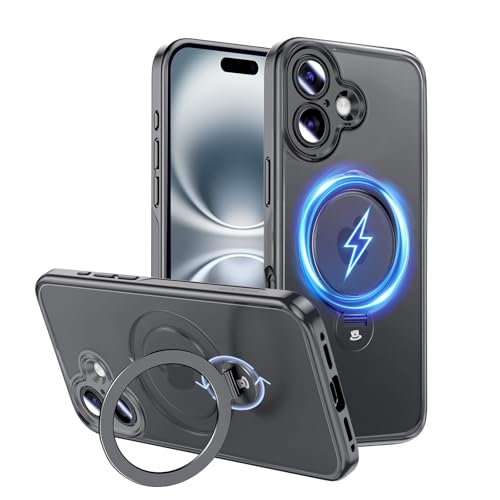 Magic John �Ή�iPhone 16 �p �P�[�X �ϏՌ� MagSafe�Ή� ���C�����X�[�d �X�^���h�t�� 360°��] ����~�� �Ή���phone16 �p �P�[�X ������ �J�����ی� TPU �Y���ɂ��� �z�R���t���ɂ��� �O���[