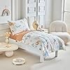 Joyreap 4 Piece Cotton Toddler Bedding Set, Zoo Theme Animals White n Brown Design, Toddler Comforter Sheet Set for Kids Boys n Girls #1