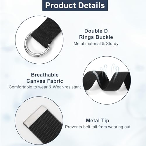 Image of WHIPPY Mens Canvas Belt with Metal Double D-ring 1 1 /2 inch Wide Plus Size Unisex Web Cloth Casual Belt for Jeans Pants