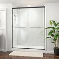 60 in. W x 72 in. H Sliding Shower Door, Semi-Frameless Double Sliding Glass Shower Door with 1/4 in. Tempered Clear Glass, Matte Black, Easy Install, 2 Stainless Steel Handles