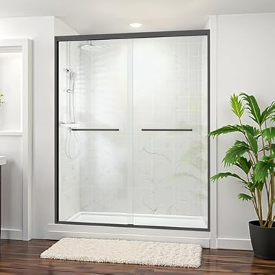 60 in. W x 72 in. H Sliding Shower Door, Semi-Frameless Double Sliding Glass Shower Door with 1/4 in. Tempered Clear Glass, Matte Black, Easy Install, 2 Stainless Steel Handles
