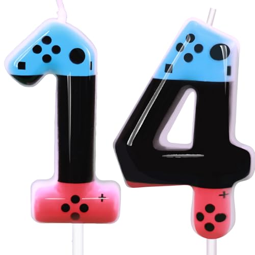 Gaming Candle Level 14 Number Birthday Cake Candles 14 Birthday Decorations for Boys 14th Birthday Candle Gamepad Birthday Candles Video Game Controller Themed Birthday Party Supplies (Number 14)