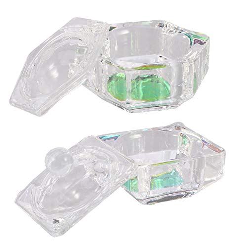 Minkissy Clear Nail Art Acrylic Liquid Powder Dappen Dish Bowl Glass Crystal Cup Glassware with Lid for Nail Art Manicure Care Tools 2pcs