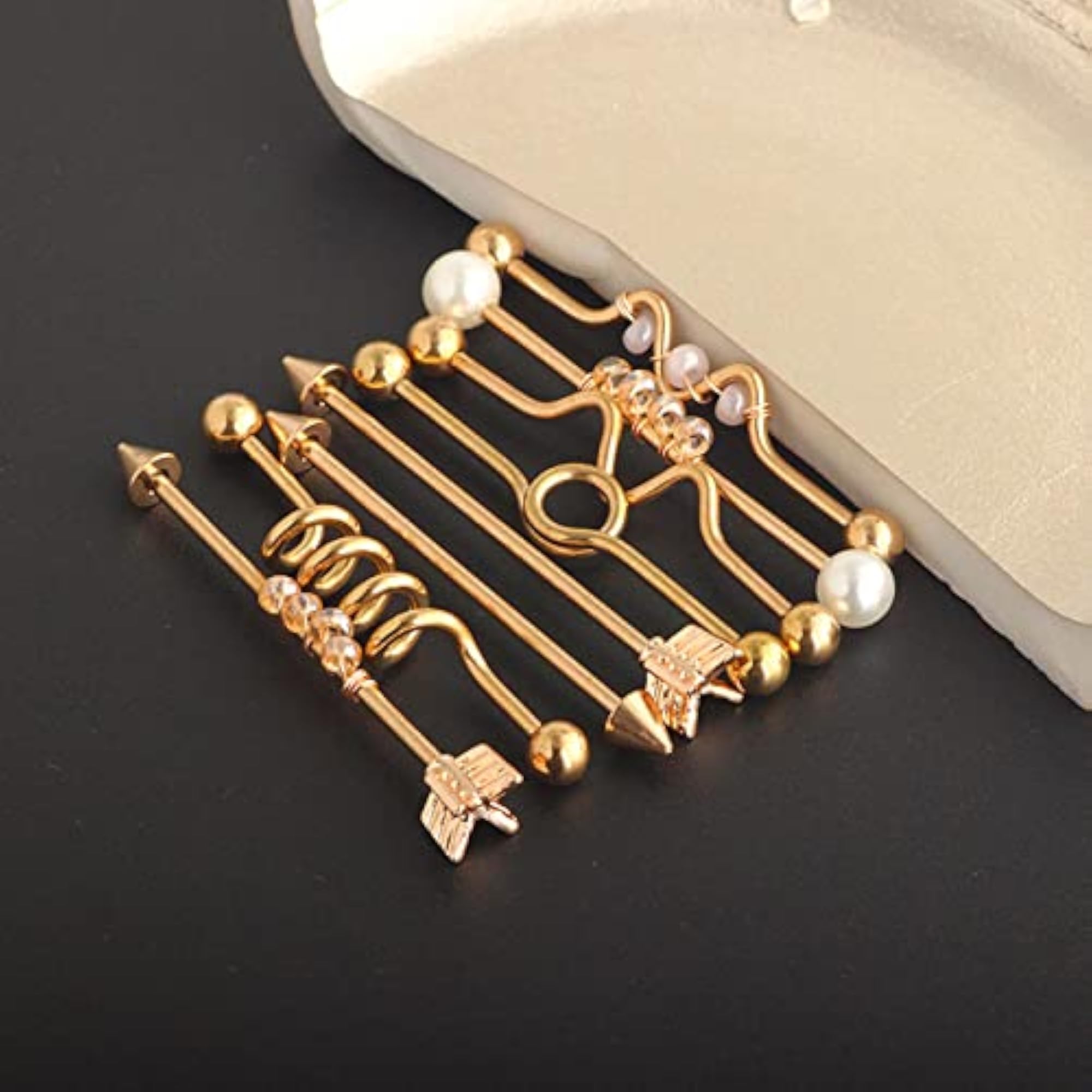 8Pcs Industrial Barbell Stud Earrings, Unisex Set