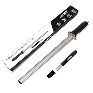 12 Inches Diamond Honing Steel Professional Knife Sharpener Rod, AHNR Kitchen Knife Sharpening Rod & Tungsten Carbide Multi-Sharpener for Honing Knife Blades, Pruning Shears, Garden Tools