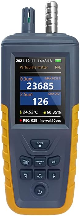 Air Quality Dust Particle Counter, High Sensitivity PM0.3/2.5/10 um Detector Air Dust Particle Monitor,Data Transfer/Storge Pollution Monitor (TC-8100)