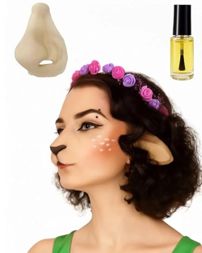 Libima Deer Nose Latex Prosthetic Deer Fawn Reindeer Elf Girl Nose Fake Cute Animal Special Effects Costume Satyr Costume Accessories with 5 ml Spirit Gum for Christmas Party Elk Costume Props Make up