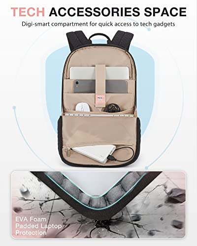 Bagsmart Travel Laptop Backpack Women, 15.6 Inch Anti Theft Laptop Backpack With Usb Charging Port, Casual Daypack College Bookbag Computer Backpack For Work, Quilted Black #TOP5