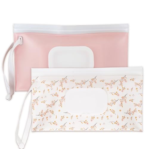 Image of Baby wipes dispenser，portable baby wipes holder for outdoor, Refillable baby wipes container, on the go wet wipe pouch for travel, resuable wipes dispenser for hiking (pink)