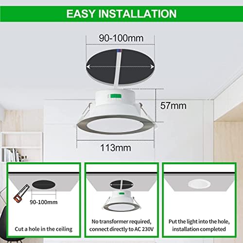 LED Recessed Ceiling Lights 10W Dimmable LED Downlights 3000K Warm 4000K Neutral 5700K Cool Adjustable 950LM,IP44 Round Spotlights for Bathroom,6 Pack